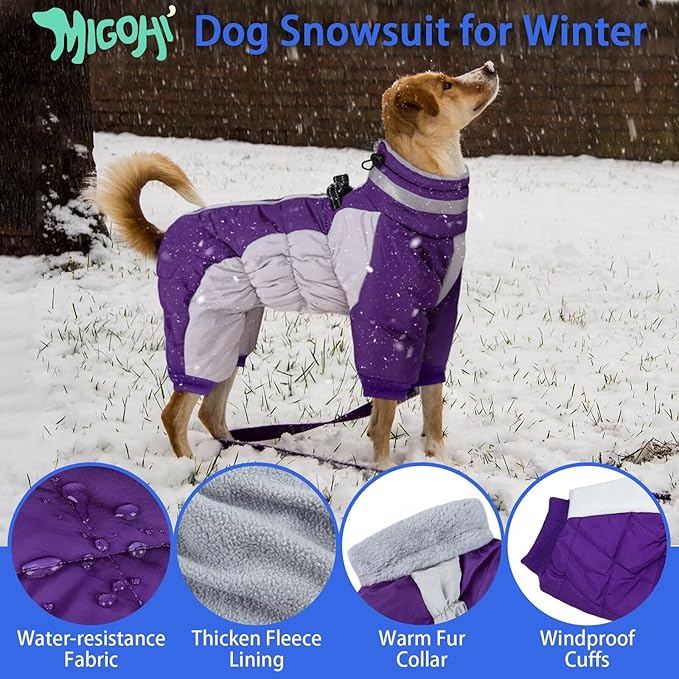 MIGOHI Full Body Dog Coat - Warm Reflective Small Dog Winter Coat with Harness, Turtleneck Fleece Jacket for Dogs,Four-Leg Windproof Puffer Jackets Snowsuit with Zipper for Small Medium Large Dogs,S