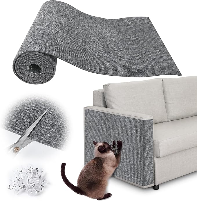 Cat Scratch Furniture Protector - 100" x 17" Trimmable Self-Adhesive Cats Claws Scratch Pads, DIY Cat Climbing Couch Protector for Scratch Post Cat Tree Replacement Indoor (Light Gray)