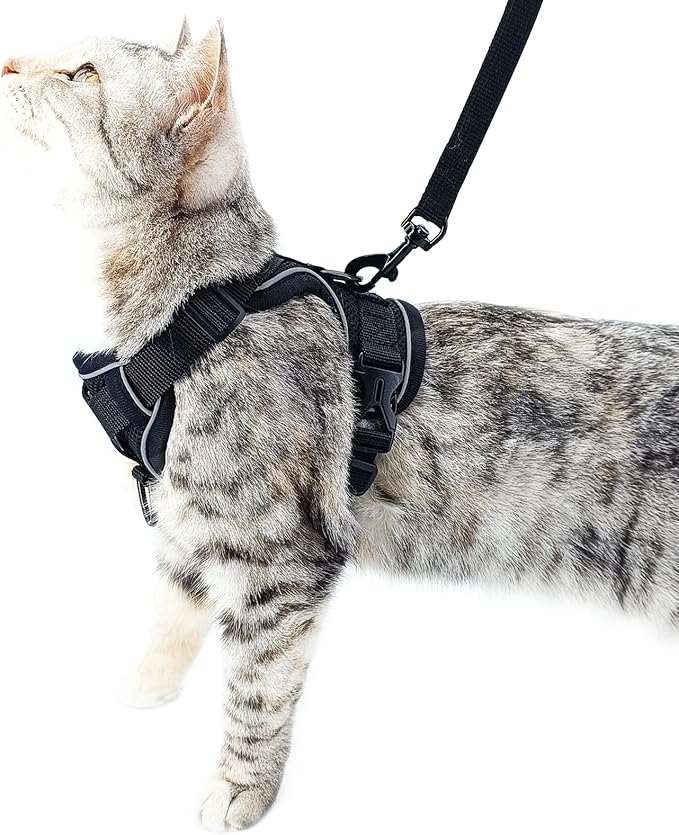 Cat Harness and Leash Set Escape Proof Tactical Small Kitten Harness Emotional Support Cat Vest, Black, S
