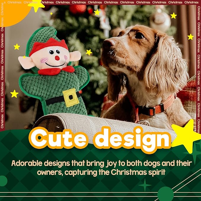 ALL FOR PAWS Christmas Dog Squeaky Toy Gift, Puppy Fecth Toy with Squeaker, Enrichment Dog Plush Toys