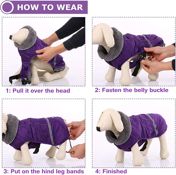QBLEEV Warm Dog Coat Reflective Dog Jacket, Waterproof Dog Winter Coat Turtleneck Dog Clothes for Cold Weather, Thick Fleece Dog Snowsuit Christmas Dog Vest Pet Apparel for Small Medium Large Dogs L