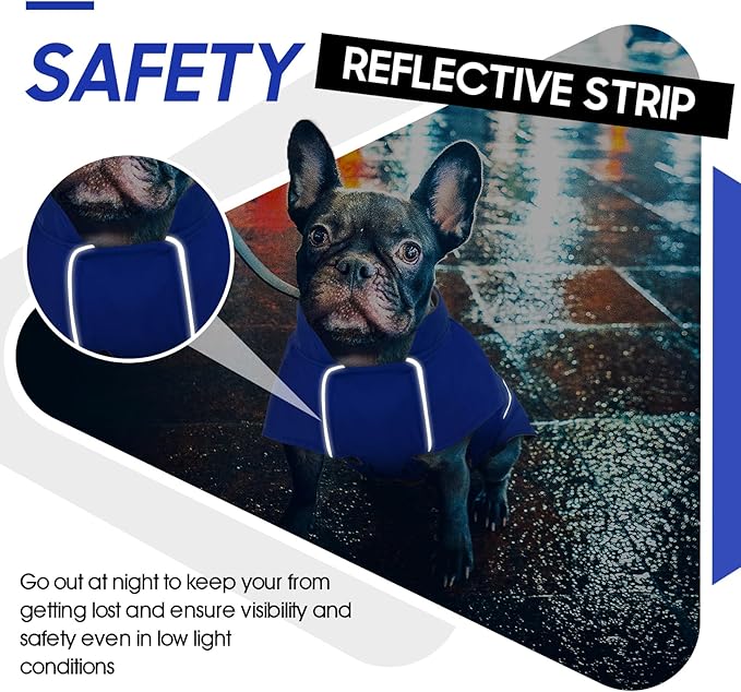 ROZKITCH Dog Coats for Large Dogs, Waterproof Raincoat Jacket Windproof Dog Rain Jacket with Fleece Liner & Leash Hole Elastic Bands for Large, Adjustable Belly Vest for Outdoor Hike Travel Blue 2XL