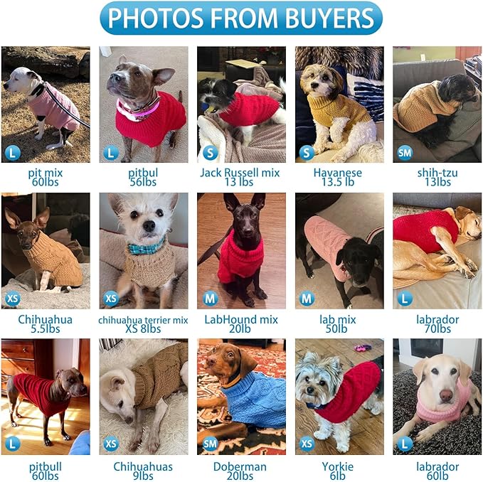 Mihachi Turtleneck Dog Sweater - Winter Coat Apparel Classic Cable Knit Clothes with Leash Hole for Cold Weather, Ideal Gift for Pet in New Year Medium