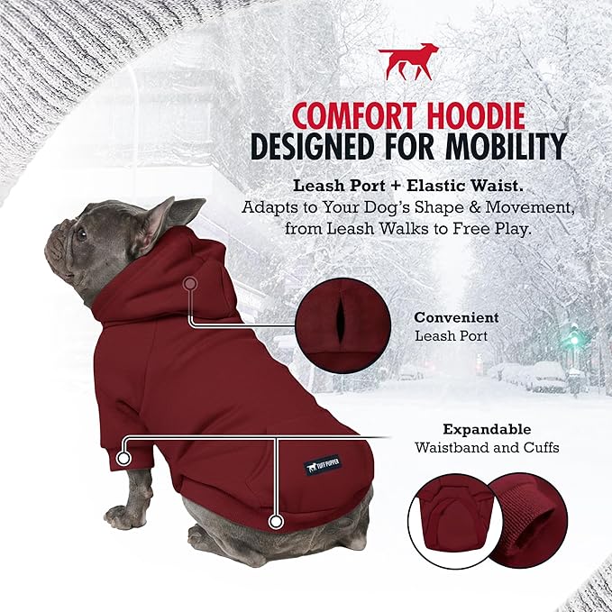Tuff Pupper Dog Hoodie | Premium Quality 100% Organic Cotton | Ultra Soft Interior for Superior Comfort | Elastic Cuffs & Drawstring for Warmth | Stretch Fit Suitable for All Breeds (Red, L)