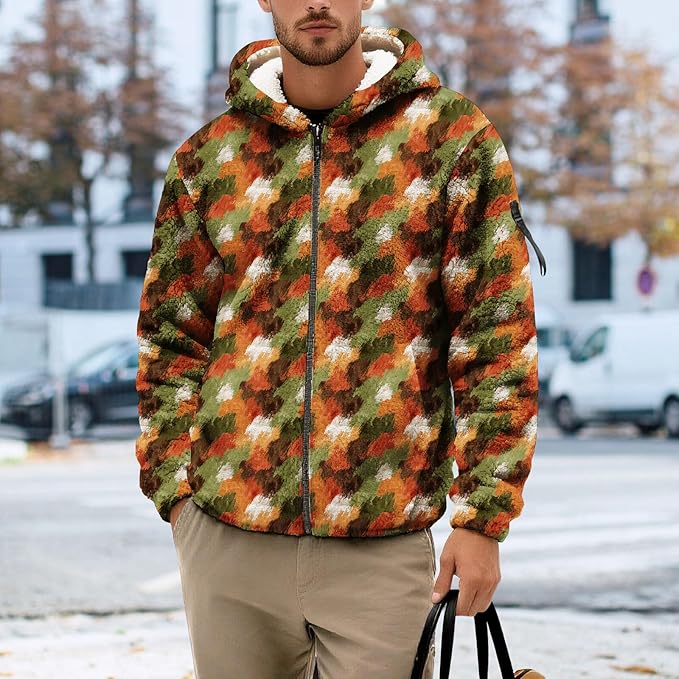Men's Camouflage Hunting Fleece Lined Hoodie Camo Jackets Zip Up Long Sleeve Casual Winter Coats Hood Outerwear