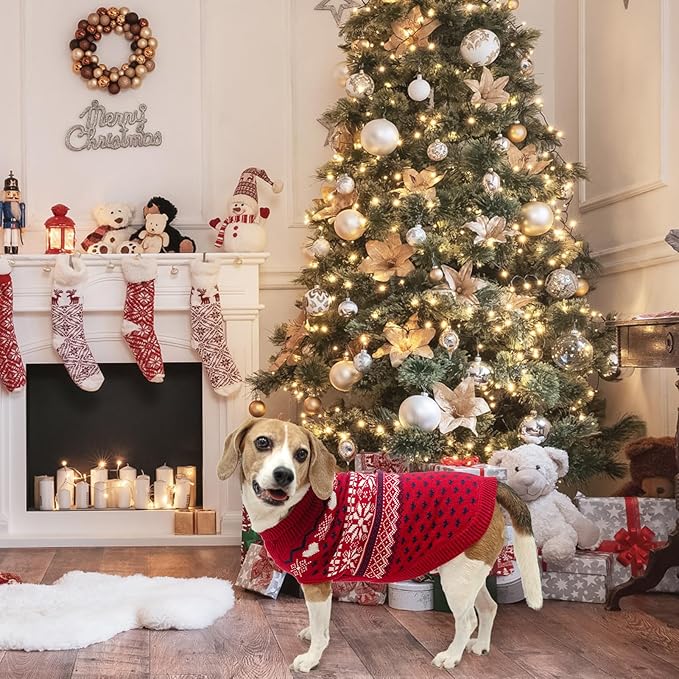 SCENEREAL Dog Sweaters for Large Medium Small Dogs, Soft, Warm Turtleneck Puppy Clothes Sweatshirt, Knitted Ugly Dog Christmas Outfits, Argyle Xmas Pet Cold Weather Coat for Girls Boys