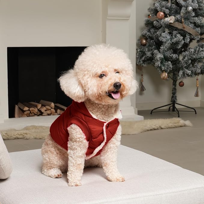 Fleece Lining Extra Warm Dog Hoodie in Winter,Small Dog Jacket Puppy Coats with Hooded,Red S
