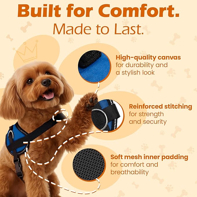 Bark Appeal Blue No-Pull Dog Harness for Extra Large Sized Pets – Adjustable, Reflective Vest with 3 Leash Clips for Added Control, Easy Walks & Training – XXL