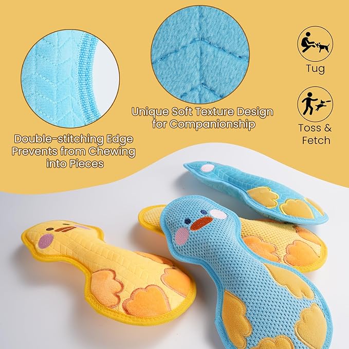 Nocciola Duck Squeaky Dog Toy, New 2025 Indestructible Dog Toy for Aggressive Chewers, Stuffed Toy with Two Tough Layers, Soft Minky Plush for Comfort and Chewing, Blue