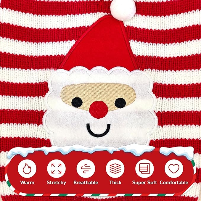 PETCARE Santa Dog Sweater Christmas Funny Cute Red Striped Cat Sweater Vest Pet Holiday Dog Clothes Puppy Sweaters for Small Medium Large Dogs Cats Fall Winter Outfits Xmas Dogs Costume,XX-Small