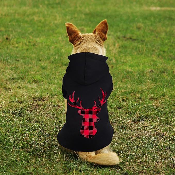 Dog Hoodie Sweater for Dogs Pet Clothes Buffalo Plaid Dog Hooded Sweatshirt Warm and Soft Breathable Cozy(Reindeer&XL)