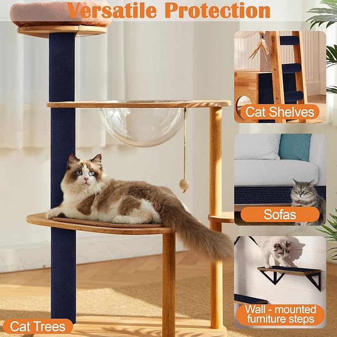 Cat Scratch Furniture Protector - 118" x 13.8" Trimmable Self-Adhesive Cats Claws Scratch Pads, DIY Cat Climbing Couch Protector for Scratch Post Cat Tree Replacement Indoor (Dark Blue)