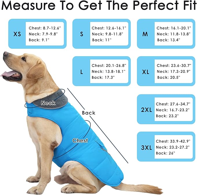 Dog Coat, Waterproof Dog Winter Jacket with Pocket, Reflective Adjustable Pet Snow Vest, Warm Cozy Fleece Sweater for Small Medium Extra Large Dogs - Sky Blue, XS