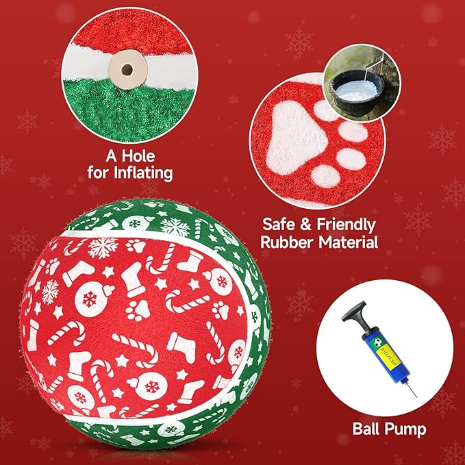 QDAN Christmas Dog Toys, Giant Tennis Ball for Large Big Dog, Balls for Outdoor Play Balls for Medium Large Dogs, Toys Birthday Gifts, 9.5 Inch