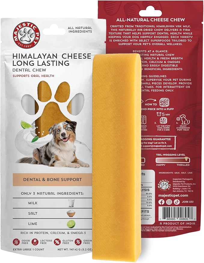 Majestic Pet Himalayan All-Natural Yak Cheese Dog Chews Made with 100% Cows Milk- Long Lasting Dental Chew for Dogs - Healthy Pet Treats (Dental & Bone Support, XL, 1 Pack)