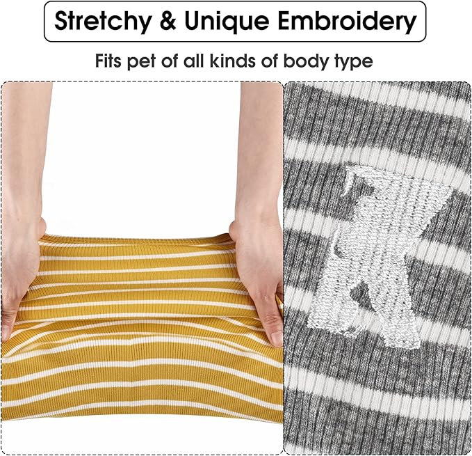 Koneseve Dog Shirt Vest Lightweight Stretchy Dog T-Shirts Soft Cool Shirts Sleeveless Stripe Vests Breathable Clothes for Puppy Kitty Cats Small Medium Large Dogs 2 Pack Yellow + Light Grey [ 4XL ]