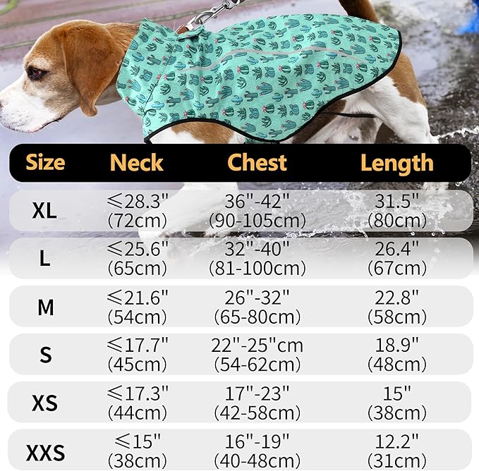 Mile High Life Dog Raincoat, Adjustable Waterproof Reflective Rain Jacket for Small Medium Large Dogs, Lightweight Breathable Pet Rain Coat with Leash Hole(Green Cactus,XXS Chest 16-19")