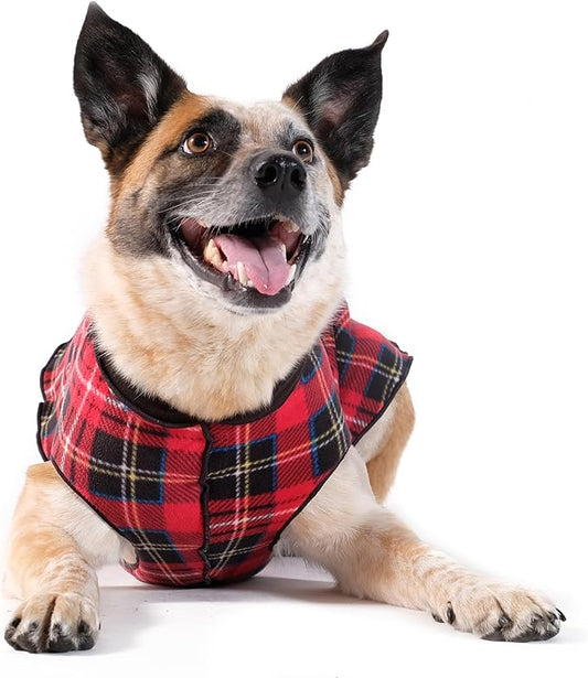Goldpaw Duluth Double Fleece Dog Sweater Vest for Small Dogs - Soft, Stretchy Dog Fleece - Warm Pet Jacket for Fall and Winter - Premium Pet Outerwear - Machine Washable - Red Tartan/Black - Size 6