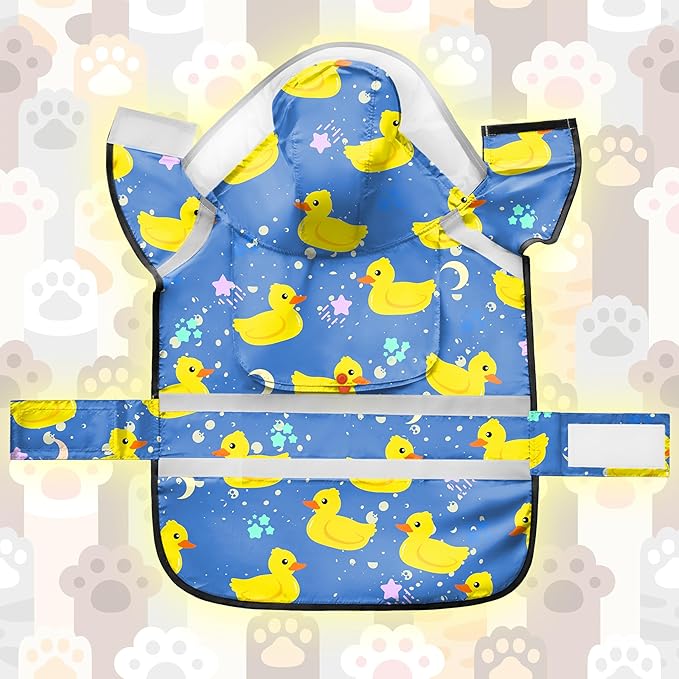 Dog Raincoat, Adjustable Rain Jacket with Hooded Double Layer for Large Medium Small Dogs Puppies, Lightweight Waterproof Rain Coat Poncho with Reflective Stripe Duck Blue,S
