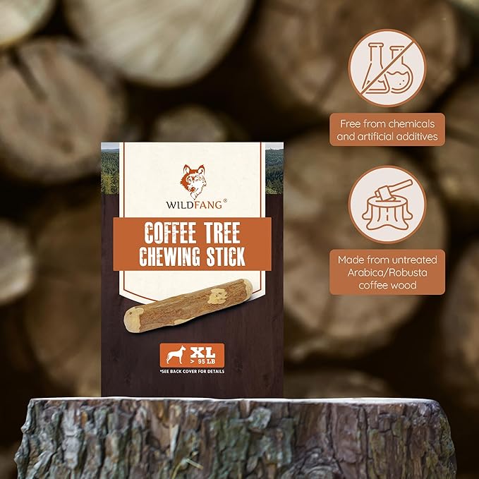 Wildfang® Coffee Wood Dog Chew, XL - Tough Chew Toys for Aggressive Chewers, Dog Teething Toys for Puppies, Training for Chewing Muscles, Coffee Tree Sticks for X-Large Dogs (Over 99 lbs)