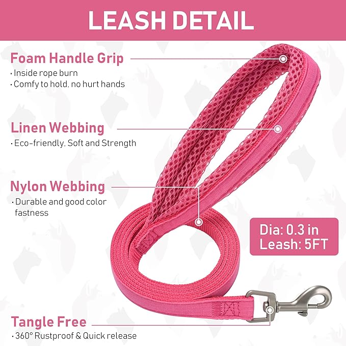 GAMUDA Small Pet Harness Collar and Leash Set, Step in No Chock No Pull Linen Fabric Soft Mesh Dog Vest Harnesses Reflective for Dogs Puppy Cats Kitten Rabbit (Pink, L)
