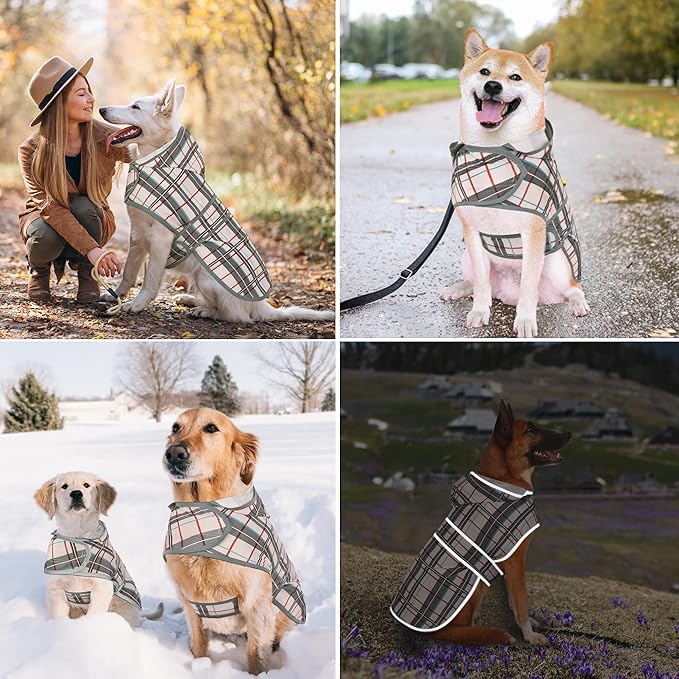 Dog Raincoat for Small Dogs Puppies Waterproof Hooded Rain Jacket with Reflective Strips Leash Hole & Poncho Adjustable Fit (Plaid,XS)