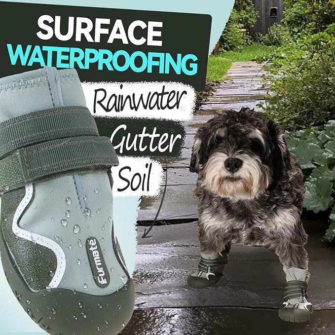 Dog Shoes for Large Small Medium Dogs,Dog Booties for Indoor Hardfloors Anti-Slip,Reflective Strip Waterproof Dog Boots & Paw Protectors for Outdoor Walking Hot Pavement,Winter Snow (Green-7)