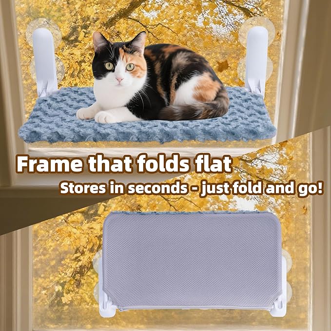 YUNIQUE Cat Window Perch, Upturned Edge Bracket, Portable Wall Hammock for Indoor Cat, Green