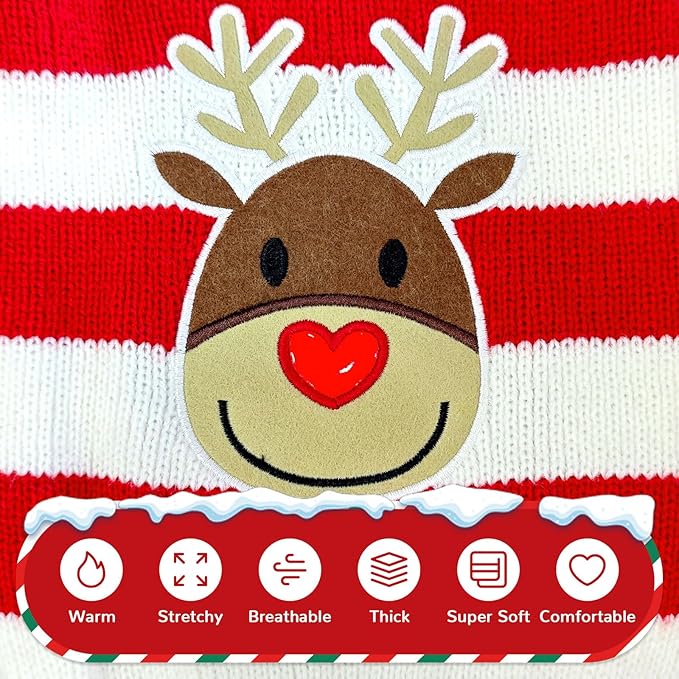 PETCARE Reindeer Christmas Dog Sweater Red Striped Cat Sweater Cartoon Elk Pet Vest Holiday Dog Clothes Puppy Sweaters for Small Medium Large Dogs Cats Fall Winter Outfits Xmas Dogs Costume,X-Large