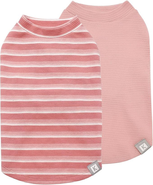 KYEESE 2Pack Waffle Dog Shirts for Small Dogs Stretchy T-Shirts Lightweight Tank Top Sleeveless Striped Vest Breathable Pet Outfit, X-Large, Pink+Striped
