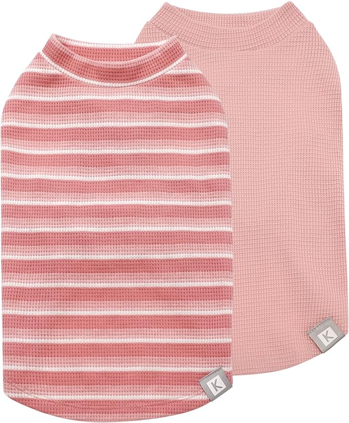 KYEESE 2Pack Waffle Dog Shirts for Small Dogs Stretchy T-Shirts Lightweight Tank Top Sleeveless Striped Vest Breathable Pet Apparel, Large, Pink+Striped