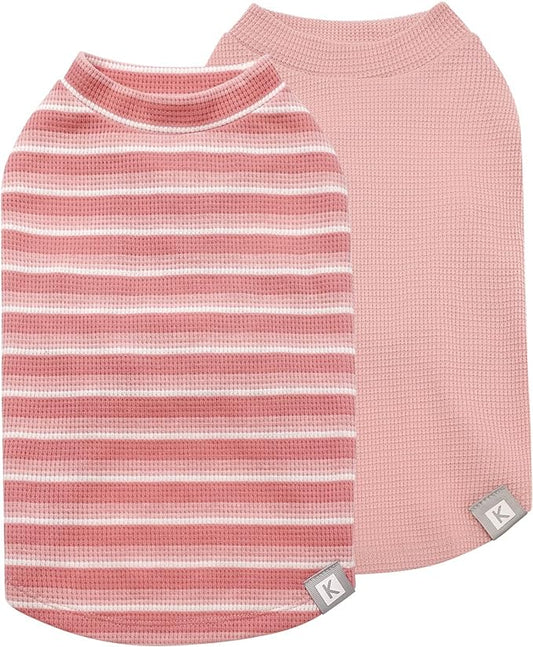 KYEESE 2Pack Waffle Dog Shirts for Small Dogs Stretchy T-Shirts Lightweight Tank Top Sleeveless Striped Vest Breathable Pet Apparel, Large, Pink+Striped