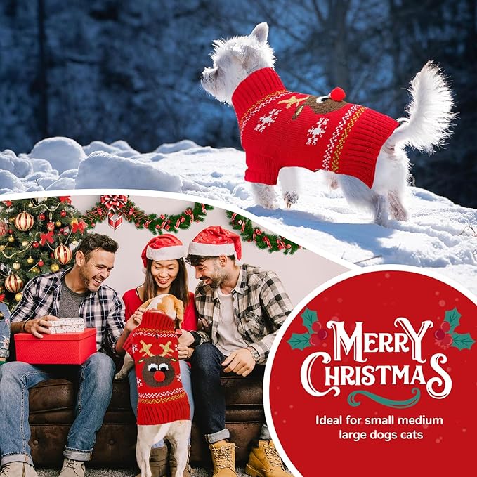 PETCARE Dog Christmas Sweater Red Ugly Funny Cute Cartoon Reindeer Cat Sweaters Jumper Holiday Dog Clothes Puppy Sweaters for Small Medium Large Dogs Fall Winter Outfits Xmas Dogs Costume,XX-Small