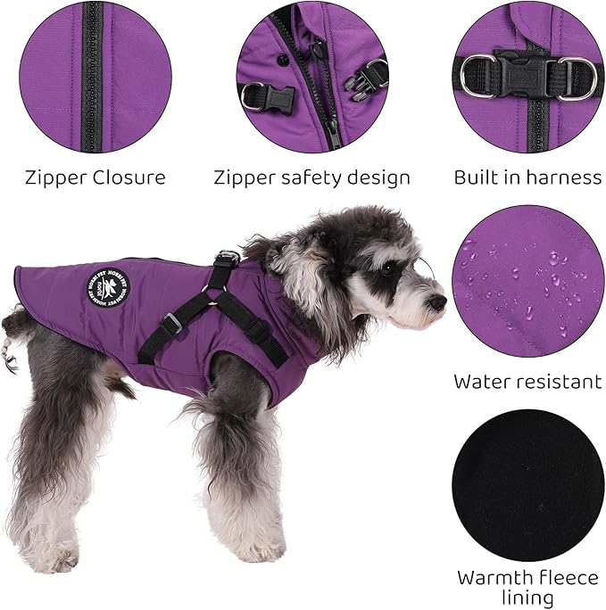 Norbi Dog Coat - Winter Jacket with Built-in Harness for Small to Large Dogs - Adjustable Warmth for Cold Weather