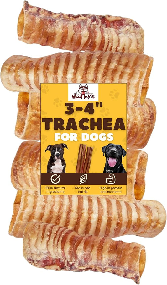 Woofley's Beef Trachea - 3-4 Inch - 50 Pack - Trachea Treats for Dogs - Natural Source of Glucosamine and Chondrotin for Joint Health - 100% Natural Beef Windpipe for Dogs