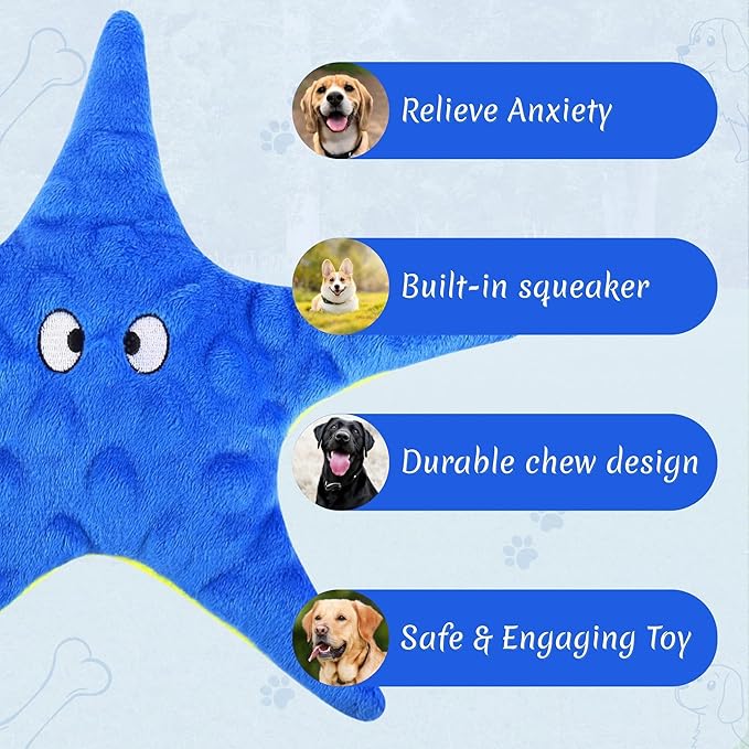 Squeaky Starfish Dog Toy for Small Medium Dogs - Chew Toy, Machine Washable and Anxiety Relief Gift