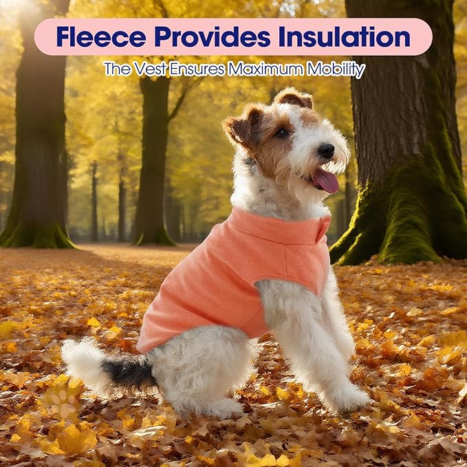 FUAMEY Dog Fleece Vest for Medium Dogs,Warm Stretchy Dog Sweatshirts Pullover with Leash Hole Dogs Sweater Soft Pet Turtleneck Cozy Pet Vest Lightweight Sleeveless Orange M