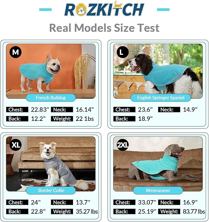 ROZKITCH Reversible Fleece Lined Dog Coat Super Warm Fleece Sherpa Sweater with Embroidery, Adjustable Double-Sided Plush Sweatshirt for Small Medium Breeds Bluegreen XL