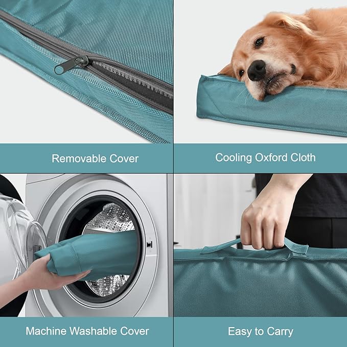 Outdoor Dog Bed for Medium Dogs, Waterproof Dog Crate Mat Orthopedic Egg Crate Foam Pet Bed with Washable Removable Oxford Cover, Light Blue