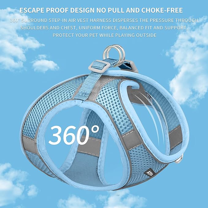 AIITLE Escape Proof Dog Harness - Step in Adjustable Dog Harness No Choke Over with Breathable Mesh and Quick-Release Buckle for Summer- Outdoor Walking, Camping for Medium Dogs Pure Blue XL