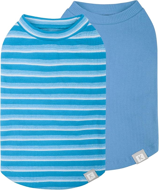 KYEESE 2Pack Waffle Dog Shirts for Small Dogs Stretchy T-Shirts Lightweight Tank Top Sleeveless Striped Vest Breathable Pet Tee, X-Large, Blue+Striped