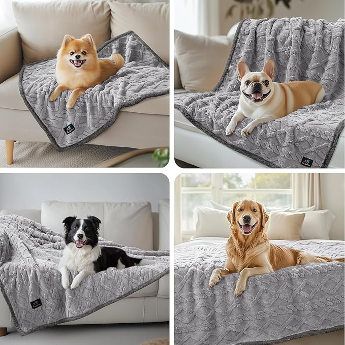 Waterproof Pet Blanket, Liquid Pee Proof Dog Blankets for Sofa Bed Couch, Reversible Sherpa Fleece Furniture Protector Cover for Small Medium Large Dogs Cats,Light Grey X-Large（85" x 57"）