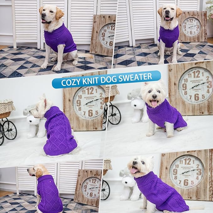 Mihachi Turtleneck Dog Sweater - Winter Coat Apparel Classic Cable Knit Clothes with Leash Hole for Cold Weather, Ideal Gift for Pet in New Year