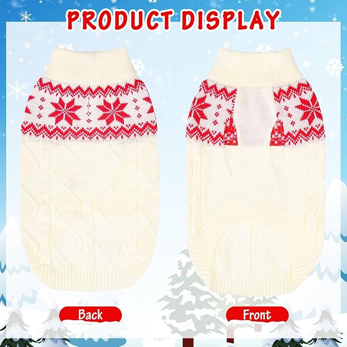 Warm Winter Pink Dog Sweater - Cold Weather Pet Clothes for Small Medium Large Dogs Indoor Outdoor, Soft Classic Knit Puppy Apparel Coat, White, XL