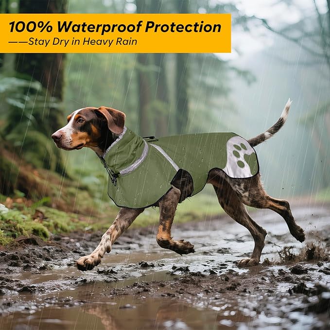 Dog Raincoat for Large Dogs, Adjustable Rain Jacket for Dogs, Waterproof Slicker Jacket for Adventures, Walking, Hunting（XL,Dark Green）