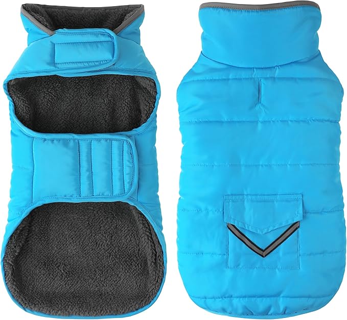 Dog Coat, Waterproof Dog Winter Jacket with Pocket, Reflective Adjustable Pet Snow Vest, Warm Cozy Fleece Sweater for Small Medium Extra Large Dogs - Sky Blue, 2XL