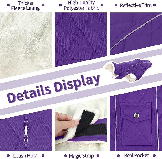 Malier Dog Winter Coat, Windproof Dog Cold Weather Coats with Real Pocket, Winter Extra Warm Pet Coat Fleece Jacket Reflective Clothes for Small Medium Large Dogs and Puppy (Purple, XXX-Large)