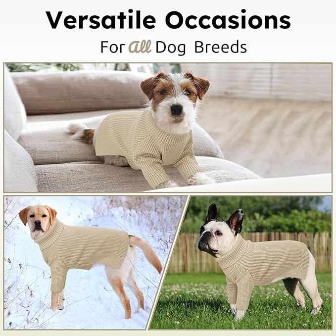 Queenmore Dog Sweaters for Small Dogs Male, Turtleneck Fall Pet Sweaters, Waffle KnitSweater for Doggie, Cat Sweater Puppy Coat, Apricot XS