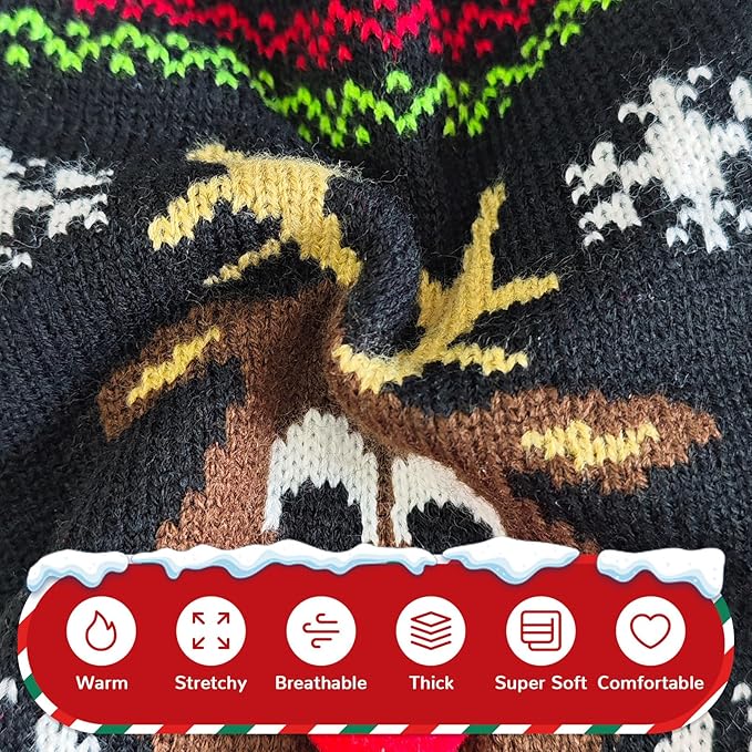 PETCARE Dog Christmas Sweater Black Ugly Funny Cute Cartoon Reindeer Cat Sweaters Jumper Holiday Dog Clothes Puppy Sweaters for Small Medium Large Dogs Fall Winter Outfits Xmas Dogs Costume,X-Large