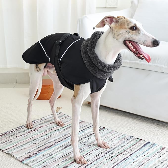 Adjustable Dog Coat with Harness Slot, Waterproof Fleece Lined Winter Jacket, Windproof Reflective Pet Vest for Cold Weather for Small Medium Large Dogs (Black, Large)